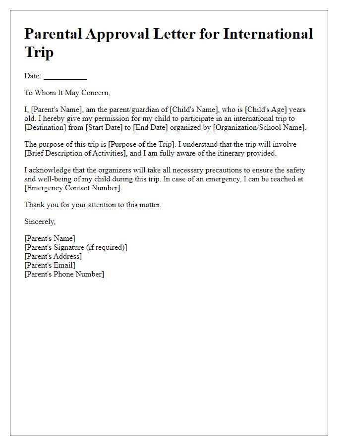 Letter template of parental approval for international trip