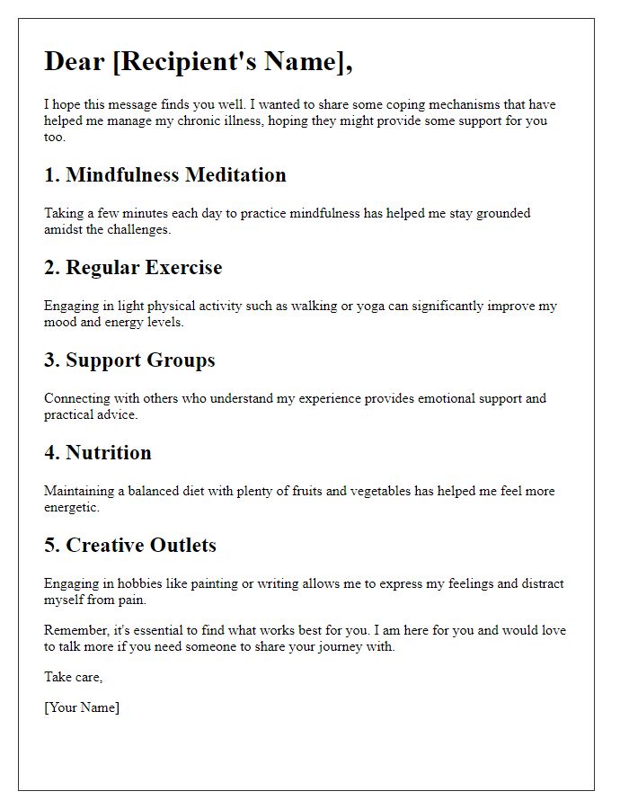 Letter template of coping mechanisms for managing chronic illness