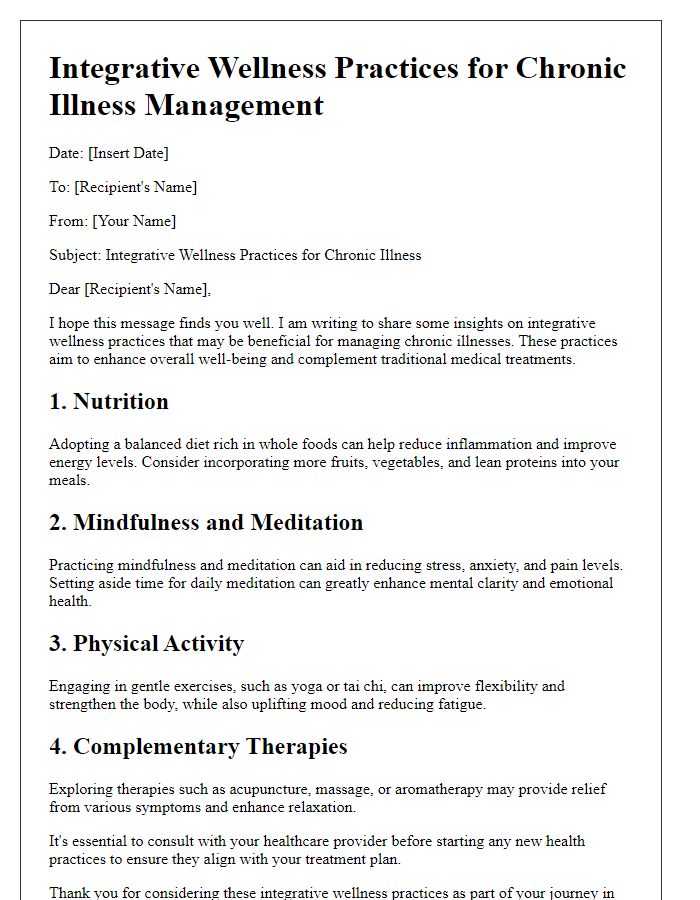 Letter template of integrative wellness practices in chronic illnesses