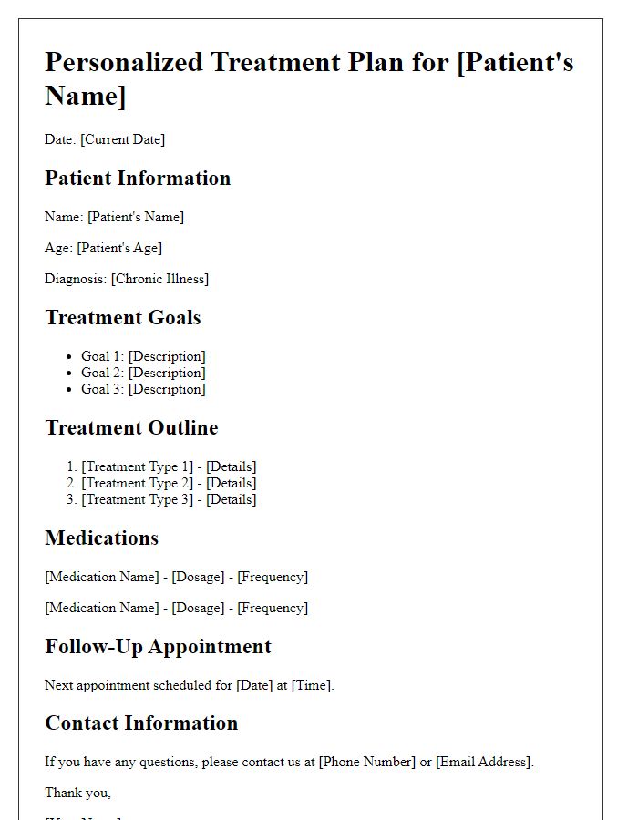 Letter template of personalized treatment plans for chronic illness