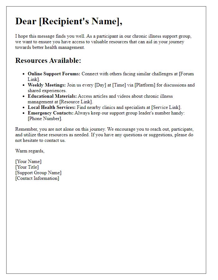 Letter template of support group resources for chronic illness management