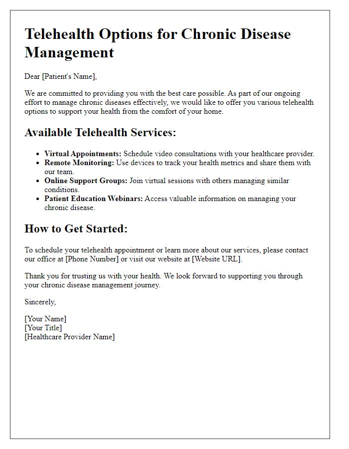 Letter template of telehealth options for chronic disease management