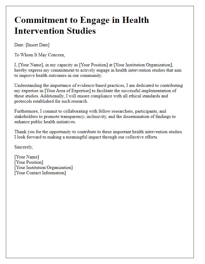 Letter template of commitment to engage in health intervention studies.