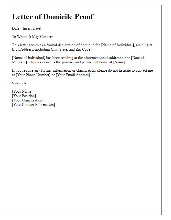 Letter template of domicile proof for consular services.