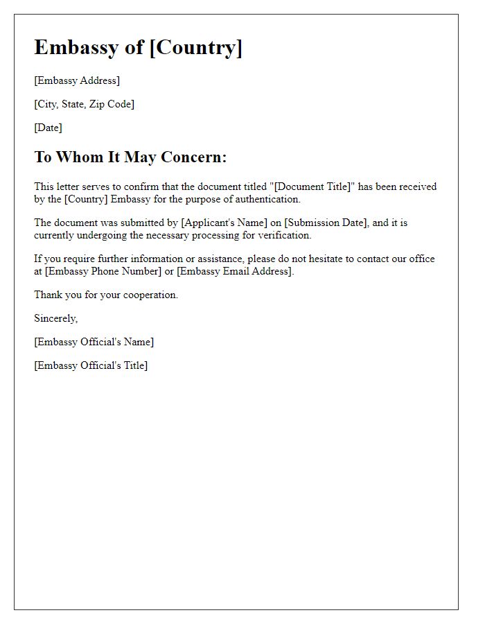 Letter template of embassy confirmation for document authentication