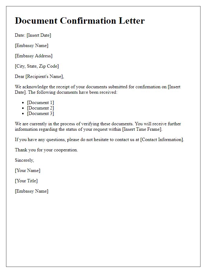 Letter template of embassy correspondence on document confirmation