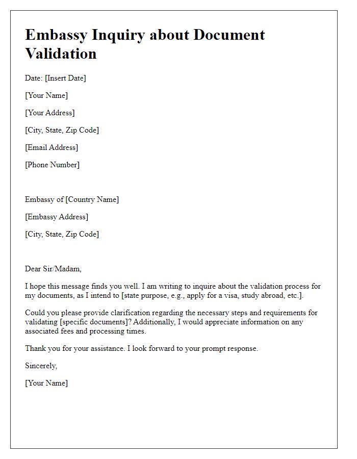 Letter template of embassy inquiry about document validation