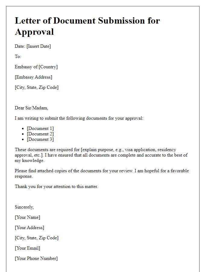 Letter template of embassy submission for document approval