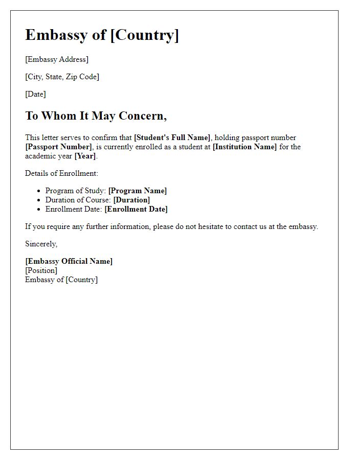 Letter template of embassy notice for confirmation of student enrollment