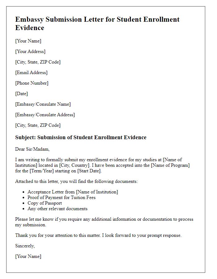 Letter template of embassy submission for student enrollment evidence