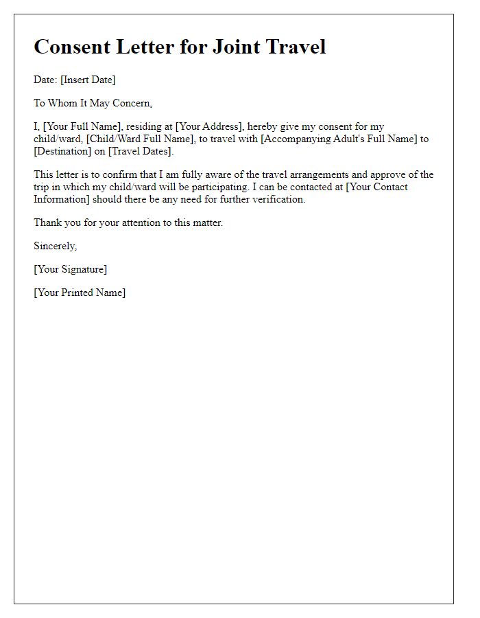 Letter template of consent for joint travel for embassy submission.