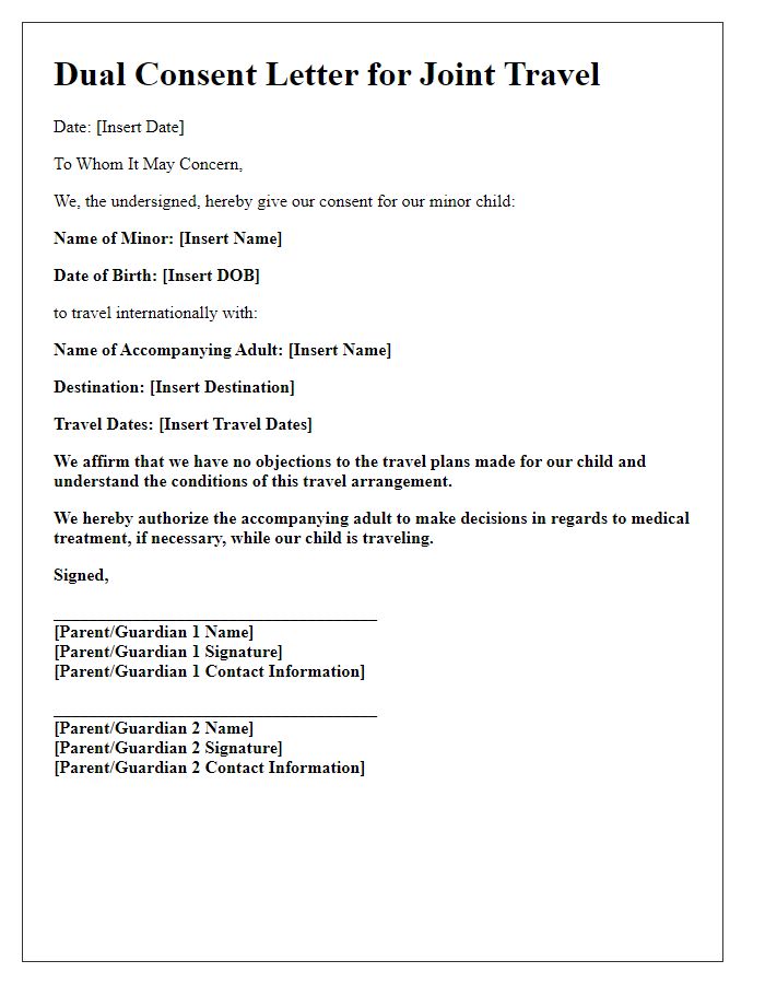 Letter template of dual consent for embassy joint travel purposes.