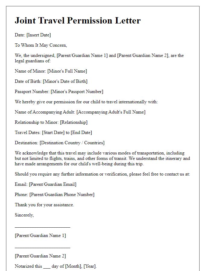 Letter template of embassy joint travel permission for minors.