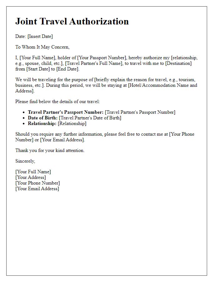 Letter template of joint travel authorization for embassy application.