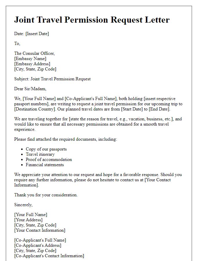 Letter template of joint travel permission request for embassy.