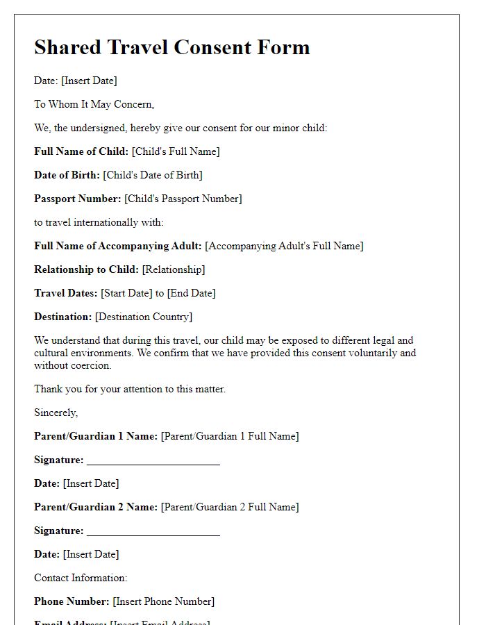 Letter template of shared travel consent form for embassy review.