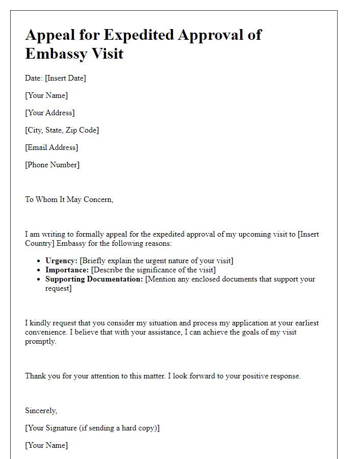 Letter template of appeal for expedited embassy ritual visit approval