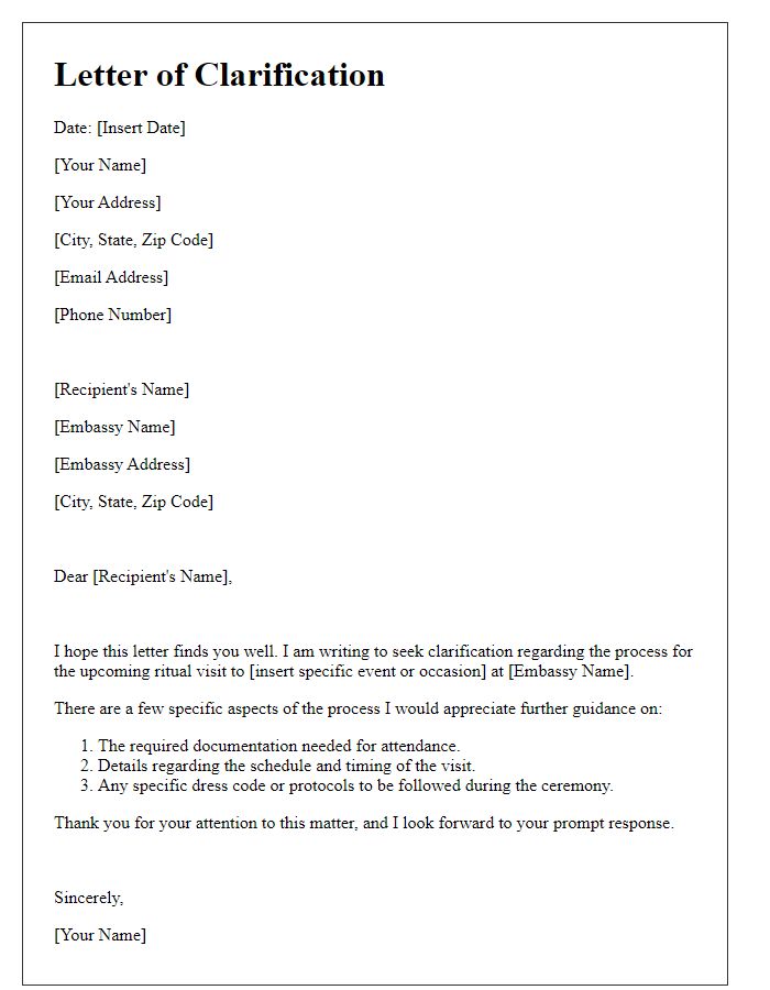 Letter template of clarification regarding embassy ritual visit process