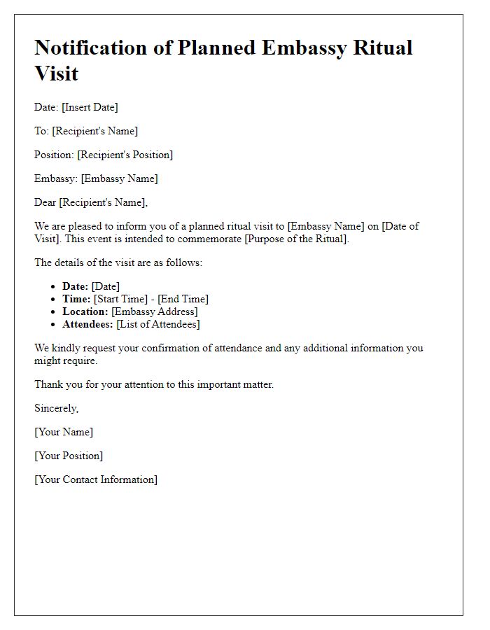 Letter template of notification for planned embassy ritual visit