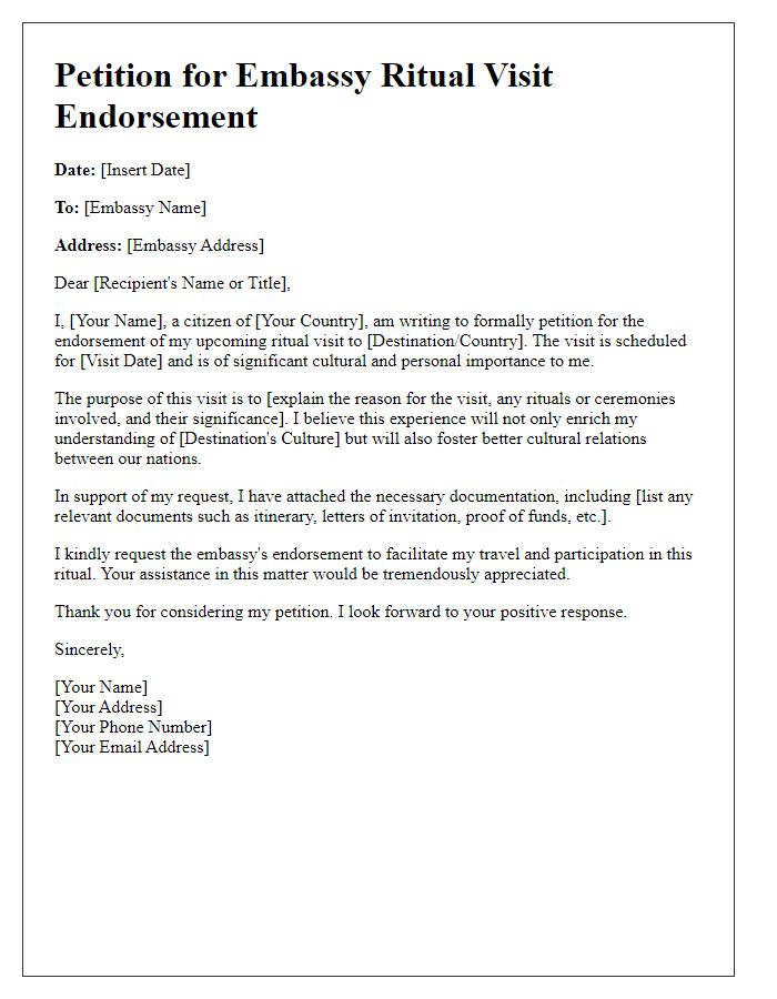 Letter template of petition for embassy ritual visit endorsement