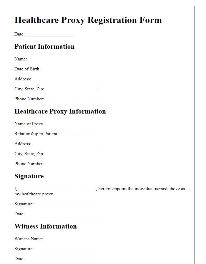 Letter template of healthcare proxy registration form.