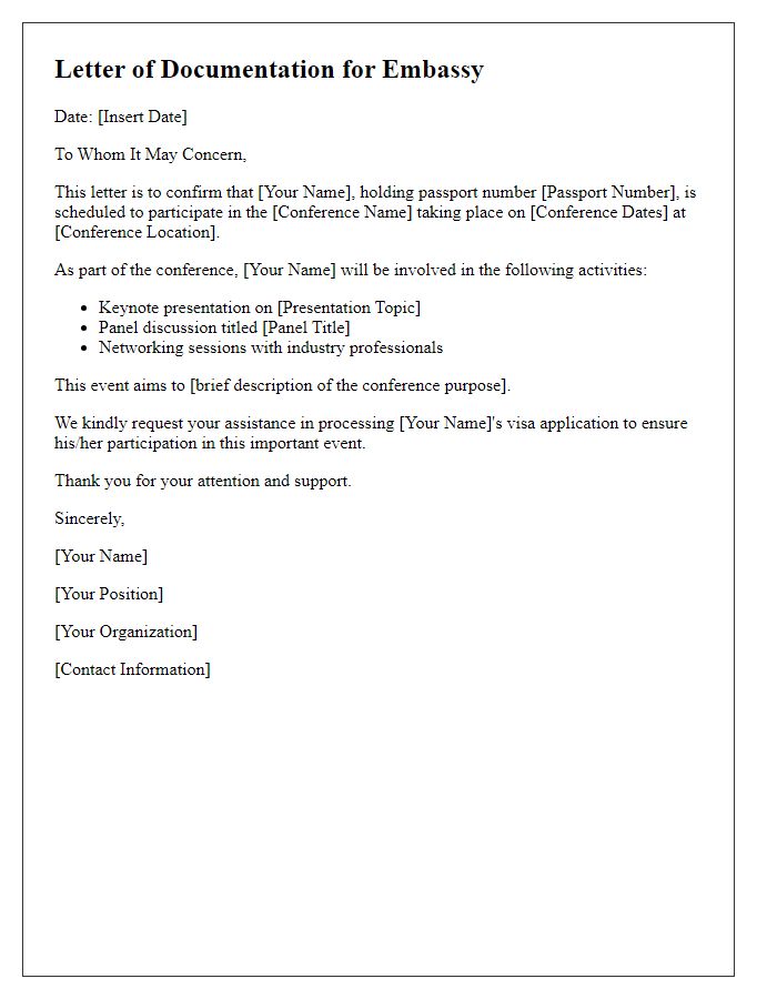 Letter template of documentation required by the embassy for conference participation