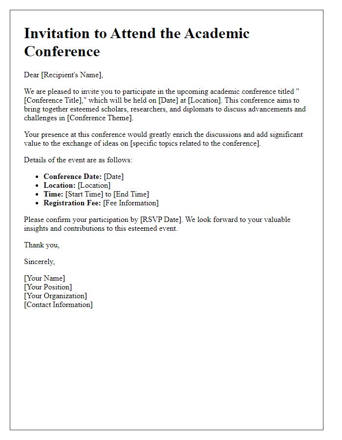 Letter template of invitation for embassy academic conference participation