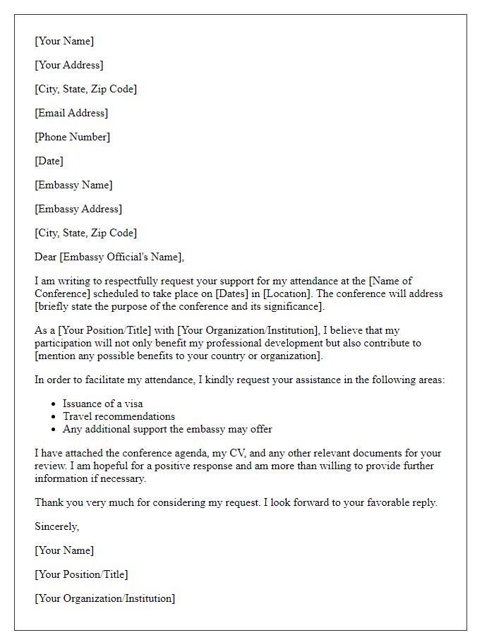 Letter template of request for embassy support for conference attendance