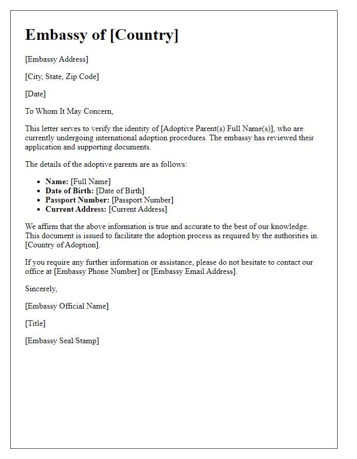 Letter template of embassy identity verification for international adoption procedures.