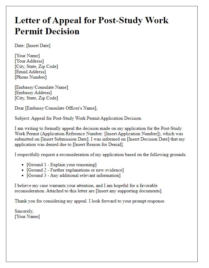 Letter template of appeal for post-study work permit decision to embassy