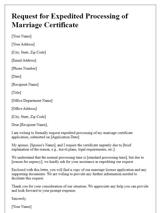 Letter template of appeal for expedited marriage certificate processing