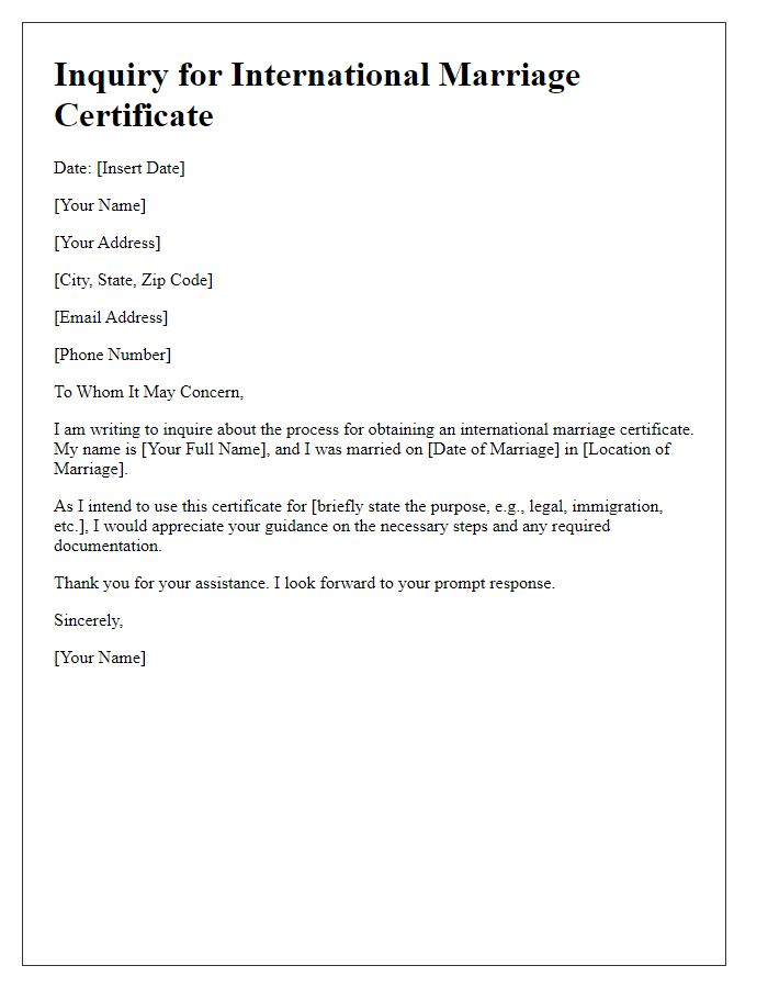 Letter template of inquiry for obtaining international marriage certificate