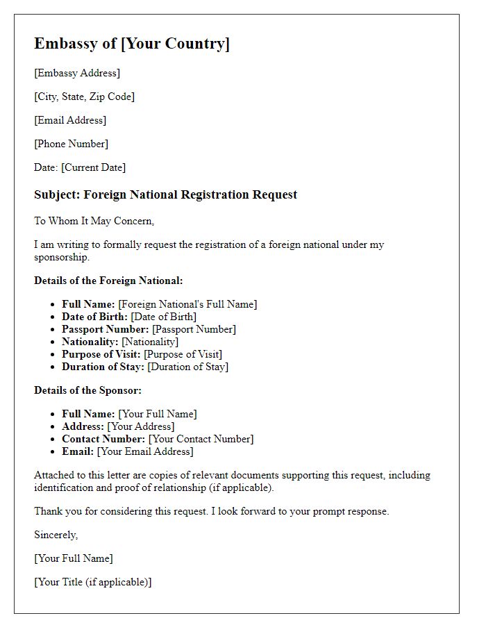 Letter template of Embassy Foreign National Registration Request