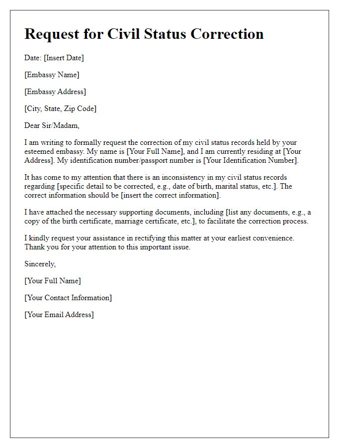 Letter template of Embassy Request for Civil Status Correction