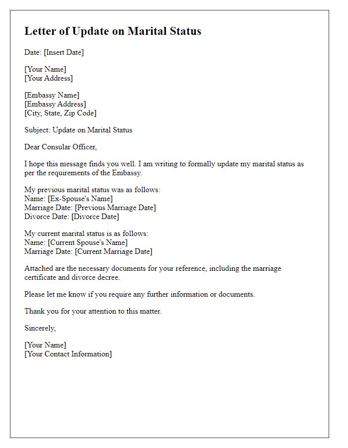 Letter template of Embassy Update on Marital Status