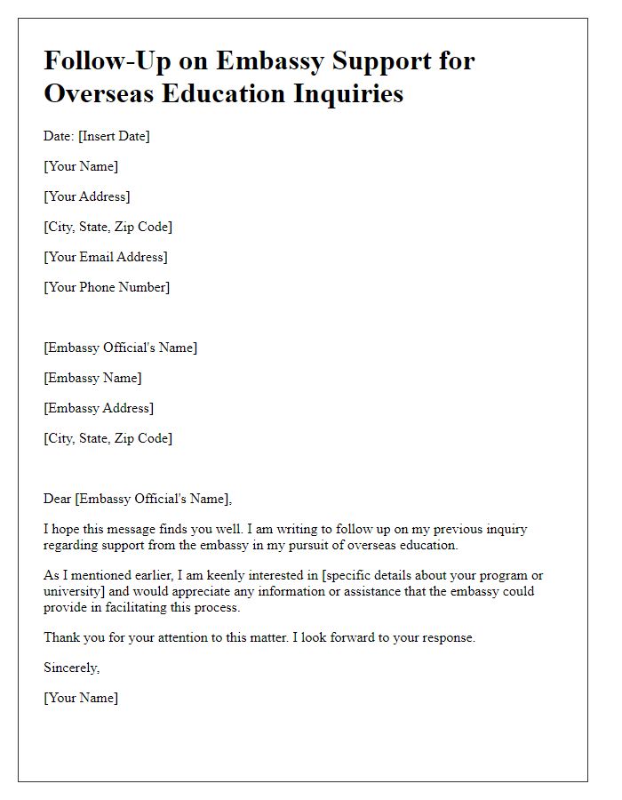 Letter template of follow-up on embassy support for overseas education inquiries