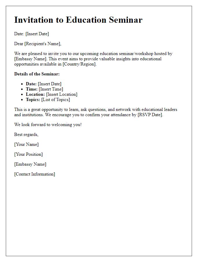 Letter template of invitation to embassy education seminars or workshops