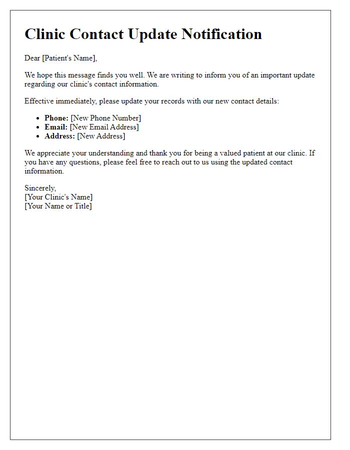 Letter template of clinic contact update notification