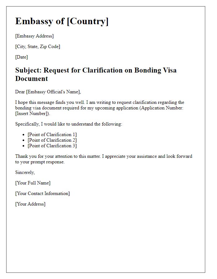 Letter template of embassy bonding visa document clarification