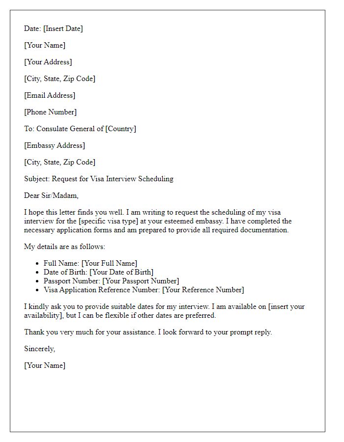 Letter template of embassy bonding visa interview scheduling