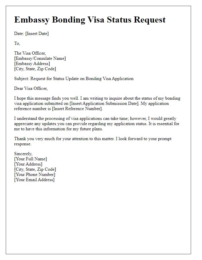 Letter template of embassy bonding visa status request