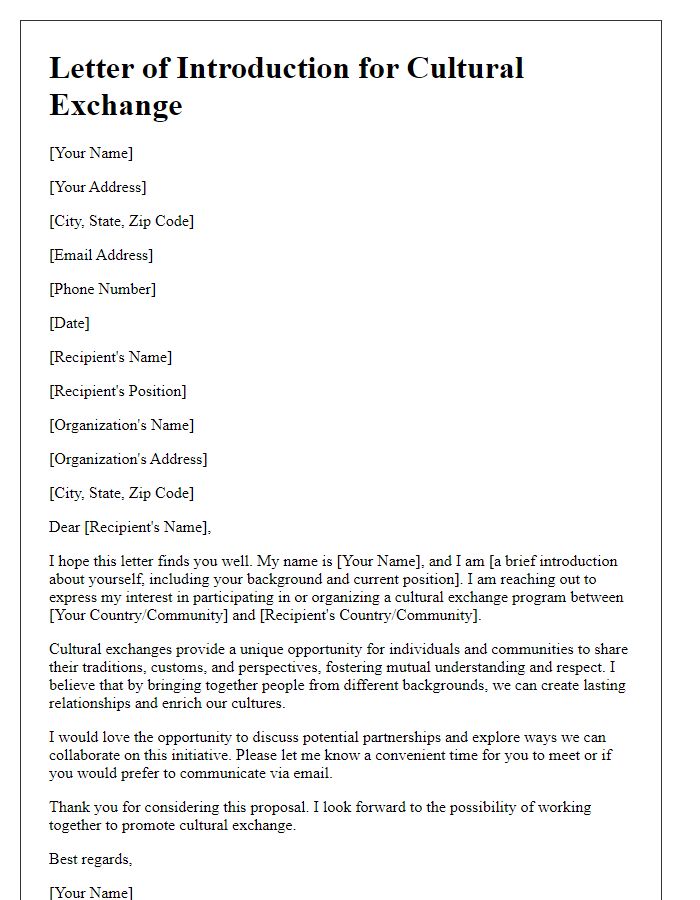 Letter template of introduction for cultural exchange