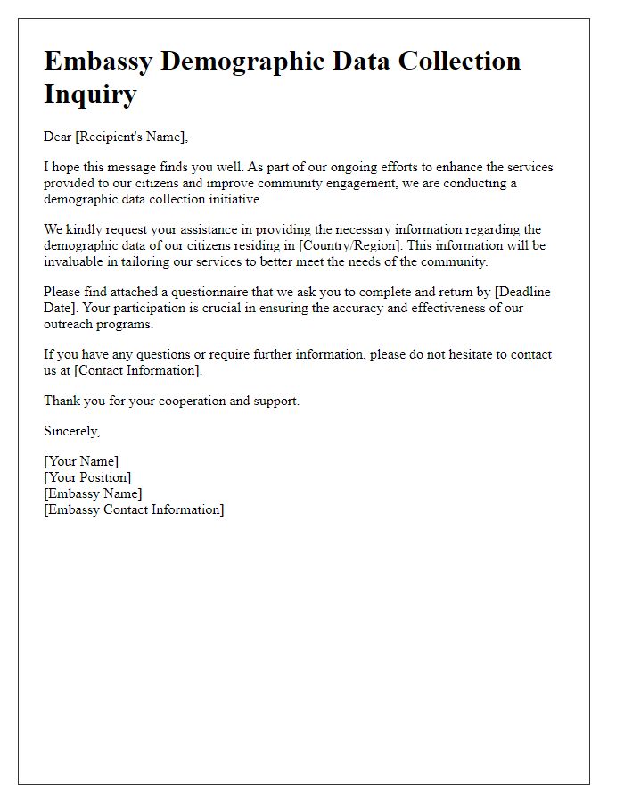 Letter template of embassy demographic data collection inquiry