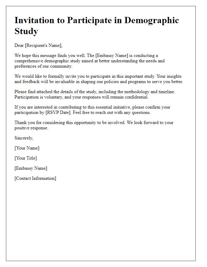 Letter template of embassy demographic study involvement invitation