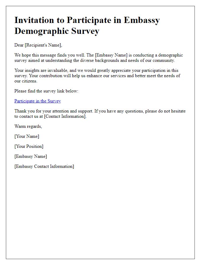 Letter template of embassy demographic survey contribution invitation