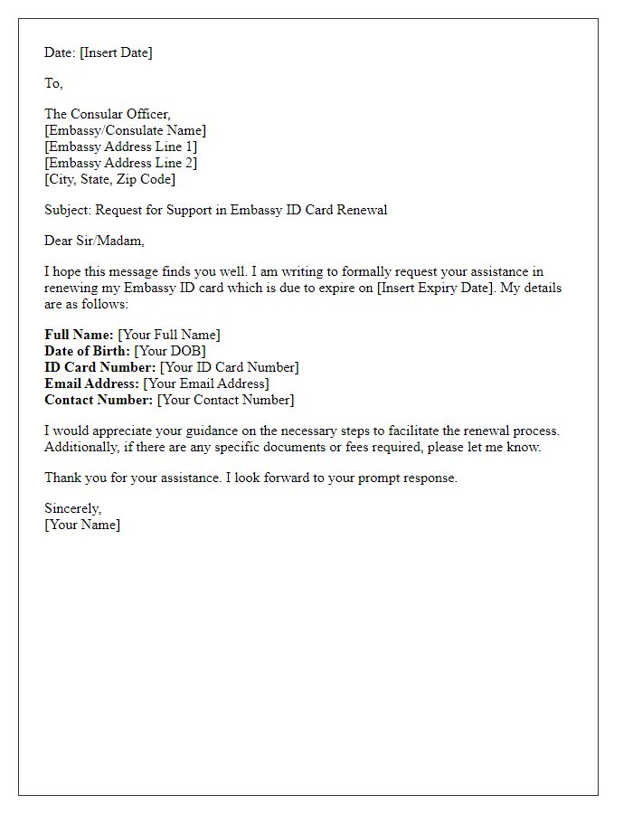 Letter template of embassy ID card renewal support request