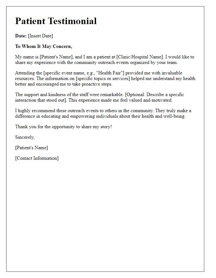 Letter template of a patient testimonial for community outreach events