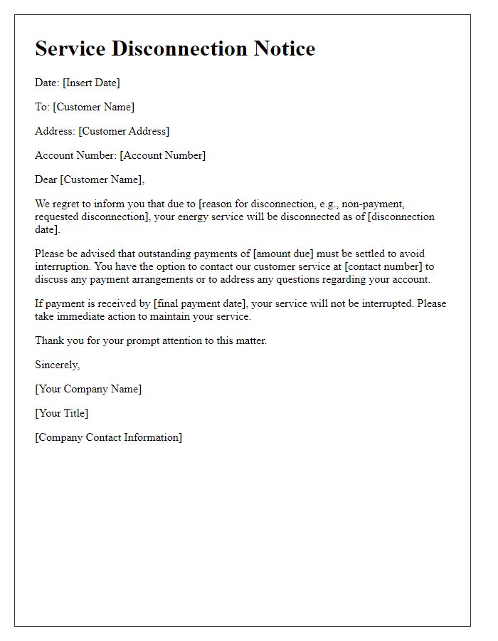 Letter template of Service Disconnection Notice for Energy Provider