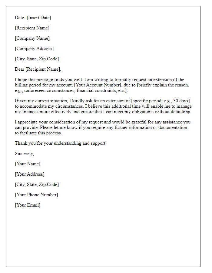 Letter template of formal request for extended billing period