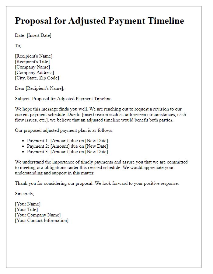 Letter template of proposal for adjusted payment timeline